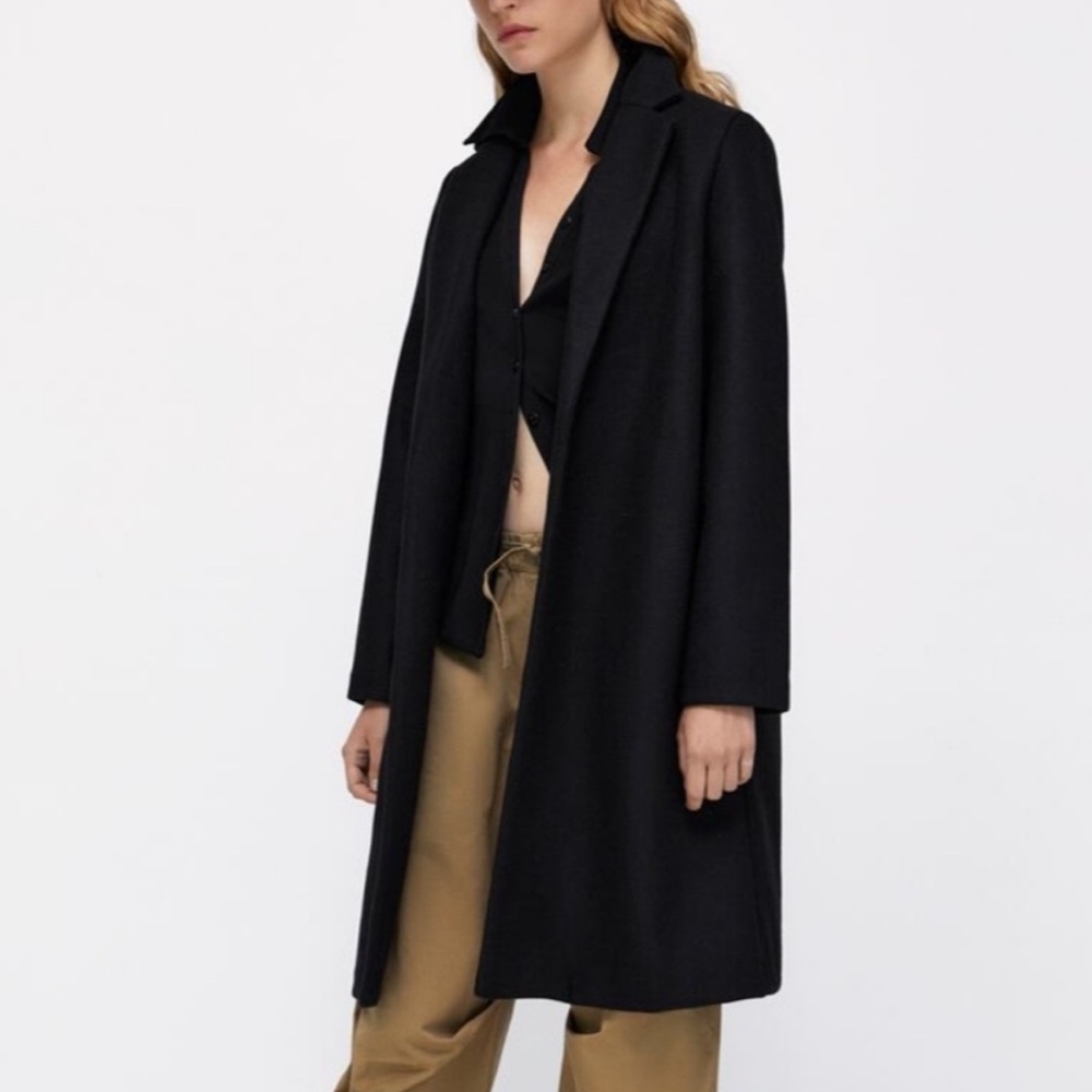 Zara FELT TEXTURE COAT | Color: Black| Size: Medium